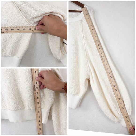 Free People Ivory Boucle Knit Sweater XS Balloon Sleeve Round Neck Pullover - Picture 8 of 9